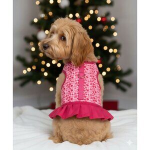 Dog Harness Dress With Ruffle Hem & Heart Print Design
